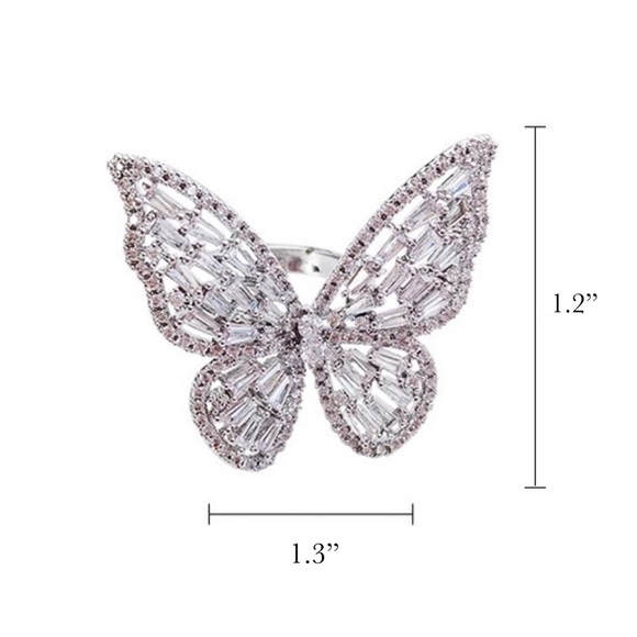 Sparkly Pink and Silver Crystal Butterfly Ring - Picture 13 of 13